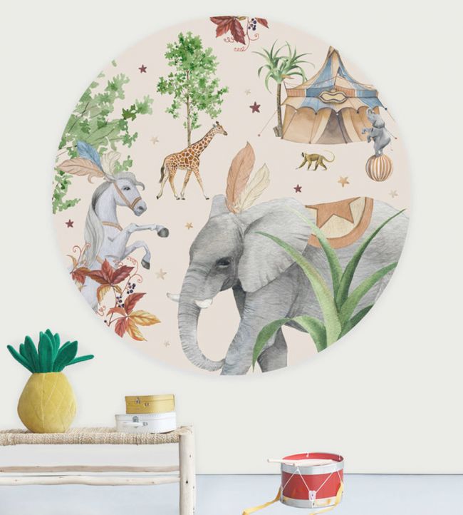 Elephant Circle Nursery Room Mural - Multicolor