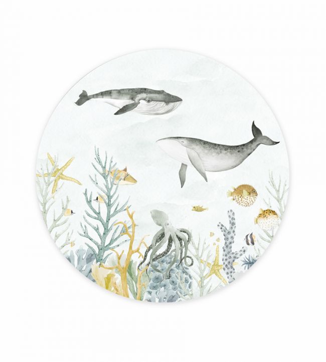 Sealife Circle Nursery Mural - Blue