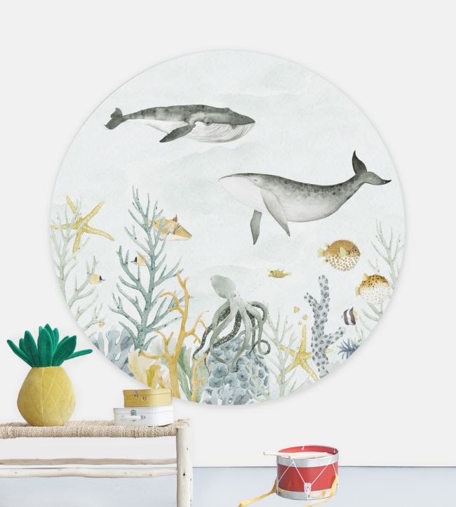 Sealife Circle Nursery Room Mural - Blue