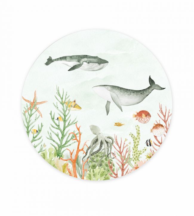 Sealife Circle Nursery Mural - Green