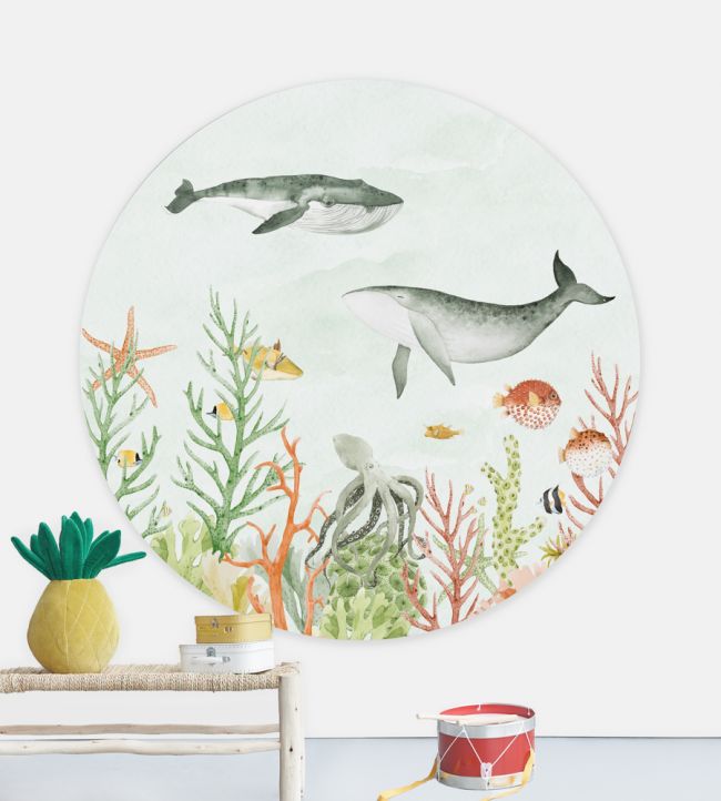 Sealife Circle Nursery Room Mural - Green