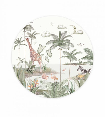 Smiling Jungle Moon Circle Mural - Green
