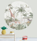 Smiling Jungle Moon Circle Room Mural - Green