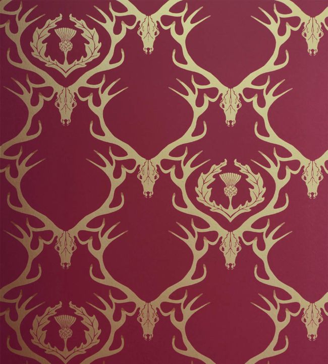 Deer Damask Wallpaper - Red