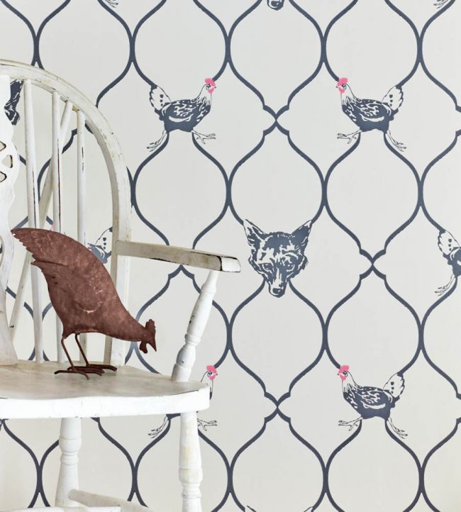 Fox And Hen Room Wallpaper - Silver