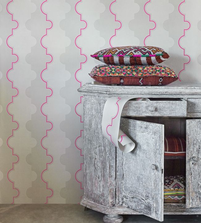 Jigsaw Stripe Room Wallpaper - Pink