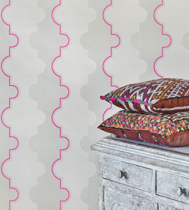 Jigsaw Stripe Room Wallpaper 2 - Pink