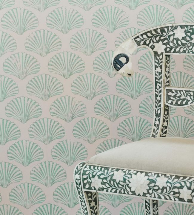 Scallop Shell Room Wallpaper - Green 