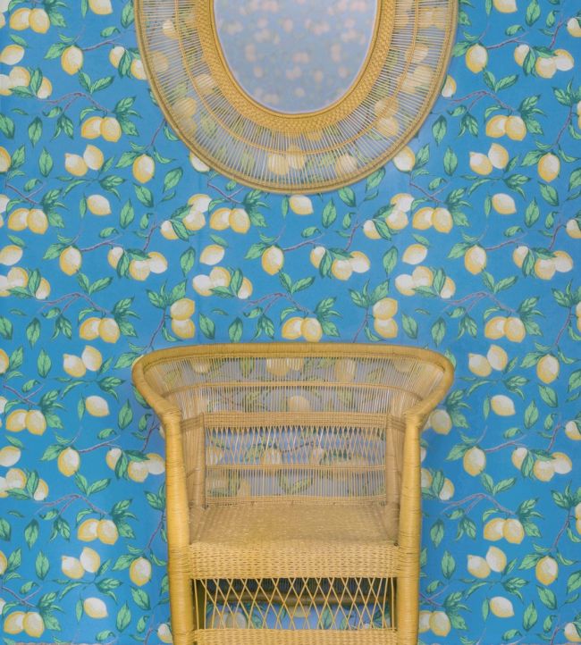 Capri Lemons Room Wallpaper - Blue