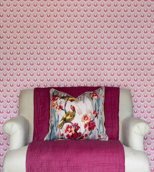 Ikat Heart Room Wallpaper - Pink