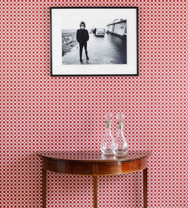 Lattice Cane Room Wallpaper - Red