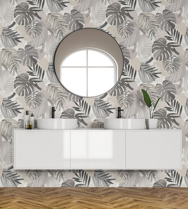 BMTD001-01B - Abstract Jungle Wallpaper - Putty Grey - Brand McKenzie