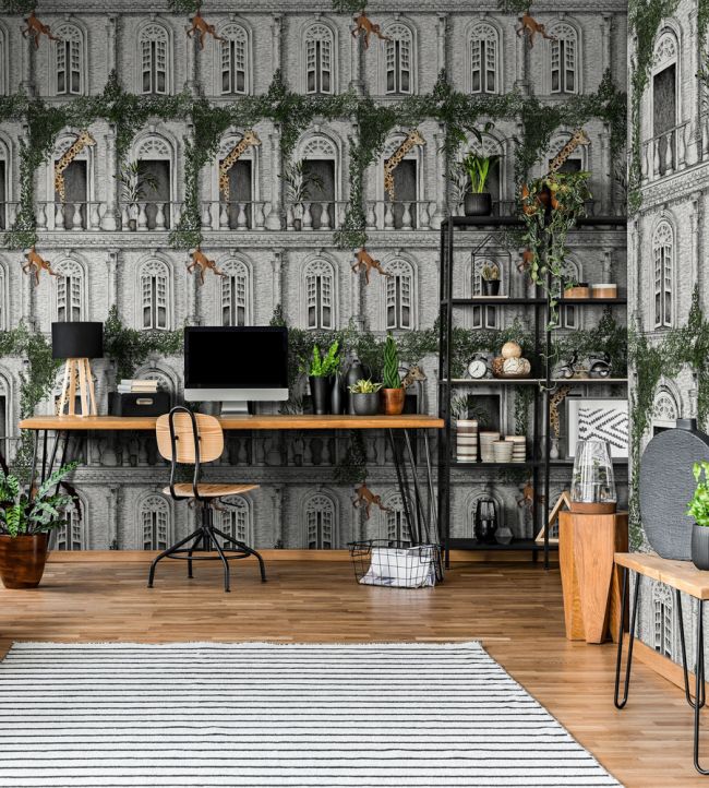 Animal Architecture Room Wallpaper  - Gray