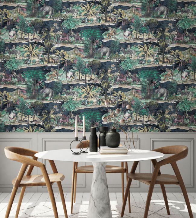 BMTD001-04B - Animal Islands Wallpaper - Midnight Blue - Brand McKenzie