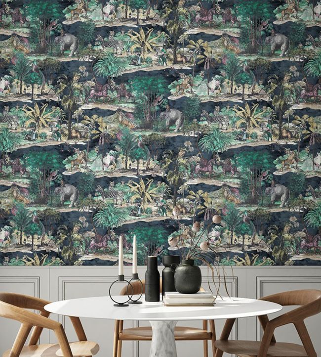 BMTD001-04B - Animal Islands Wallpaper - Midnight Blue - Brand McKenzie