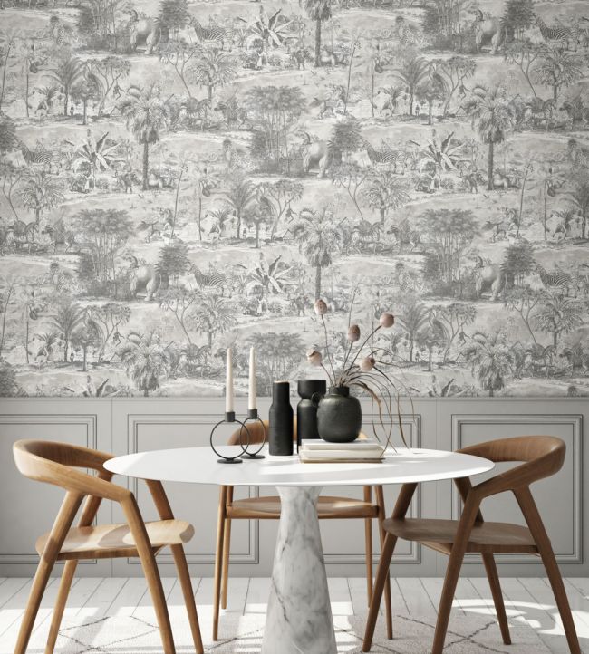 BMTD001-04C - Animal Islands Wallpaper - Muted Grey - Brand McKenzie