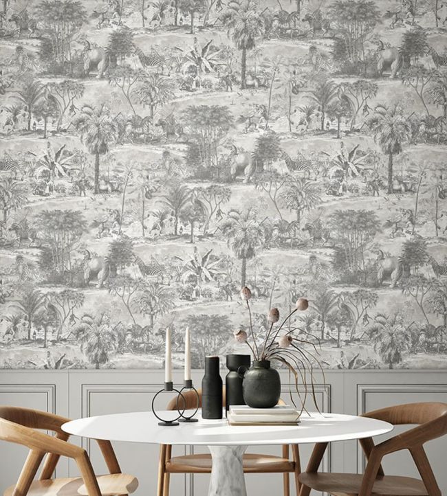 BMTD001-04C - Animal Islands Wallpaper - Muted Grey - Brand McKenzie