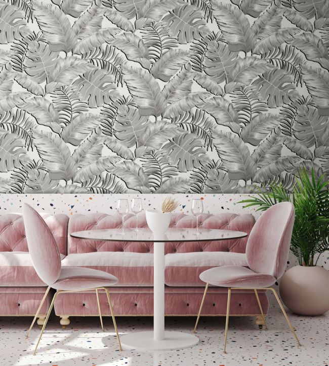 BMTD001-05A - Banana Leaves Max Wallpaper - Black & White - Brand McKenzie