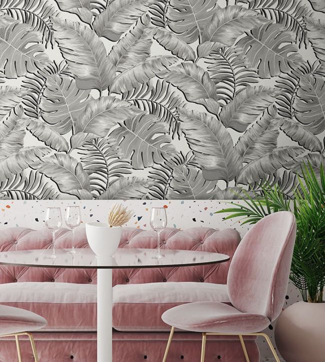 BMTD001-05A - Banana Leaves Max Wallpaper - Black & White - Brand McKenzie