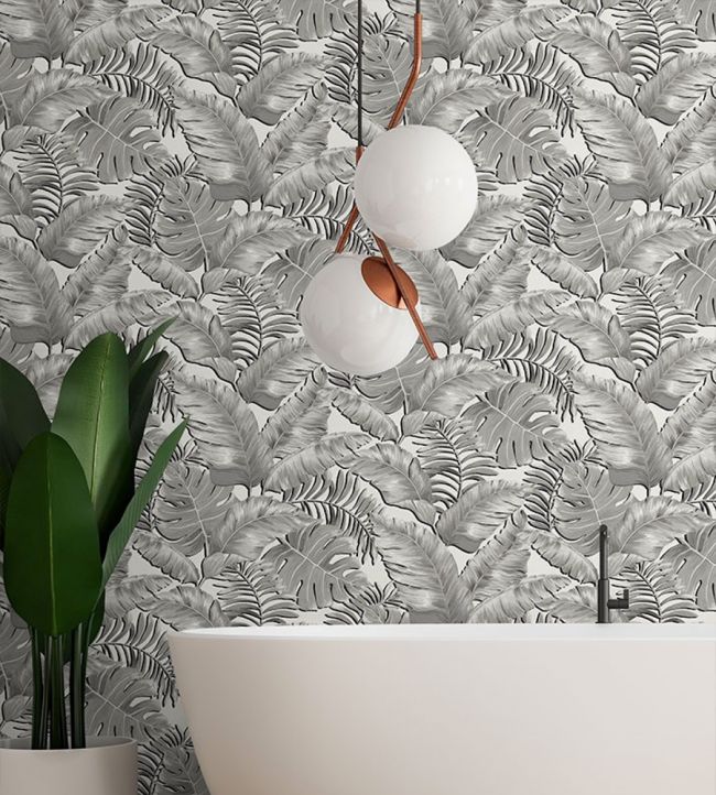 Banana Leaves Room Wallpaper 2 - Gray