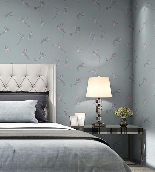 BMTD001-08A - Exotic Birds Wallpaper - Duck Egg Blue - Brand McKenzie