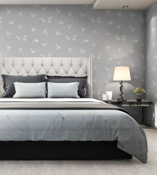 BMTD001-08B - Exotic Birds Wallpaper - Concrete Grey - Brand McKenzie