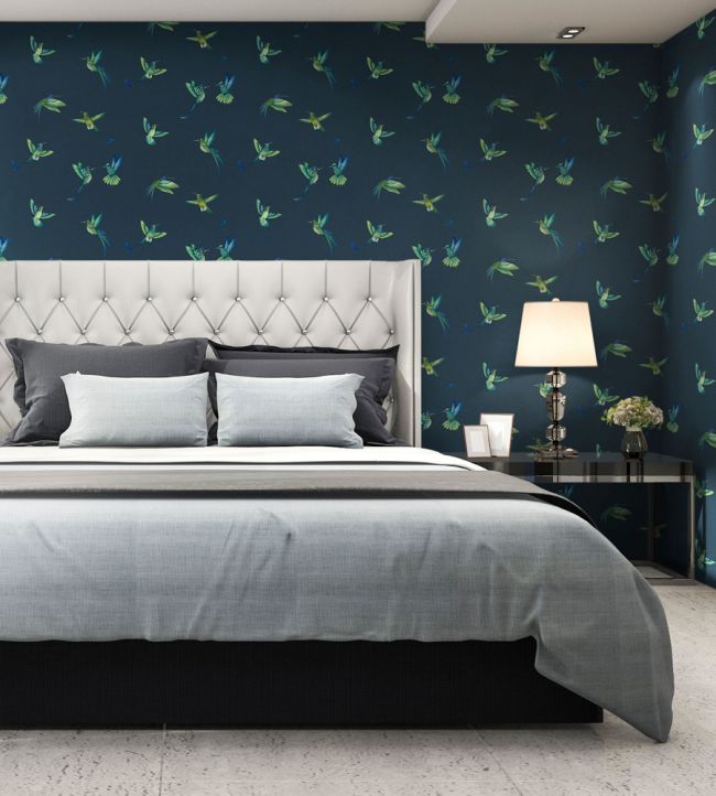 BMTD001-08C - Exotic Birds Wallpaper - Midnight Blue - Brand McKenzie
