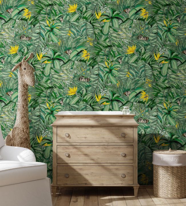 Monkey Forest Room Wallpaper - Green