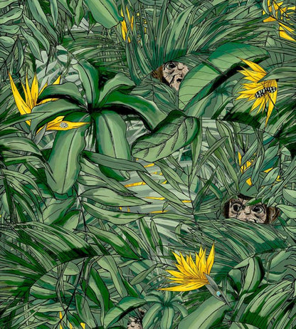 BMTD001-09B - Monkey Forest Wallpaper - Dark Green & Yellow - Brand McKenzie