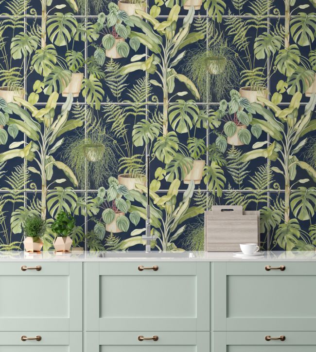BMTD001-13C - The Green House Wallpaper - Midnight Blue - Brand McKenzie