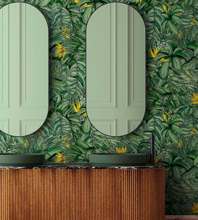 BMTD001-15B - Tropical Forest Wallpaper - Dark Green & Yellow - Brand McKenzie
