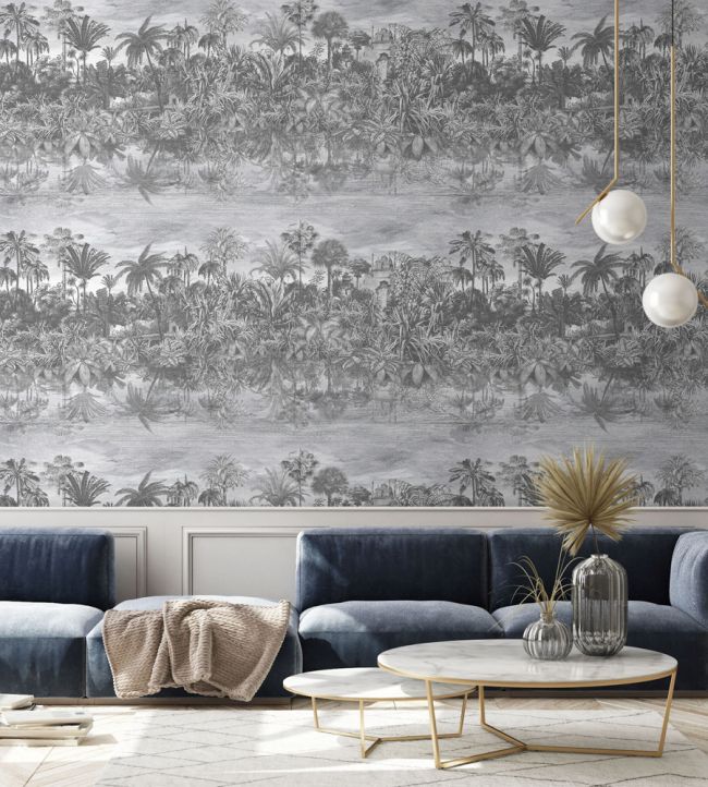 Tropical Reflections Room Wallpaper - Gray