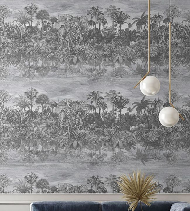 Tropical Reflections Room Wallpaper 2 - Gray
