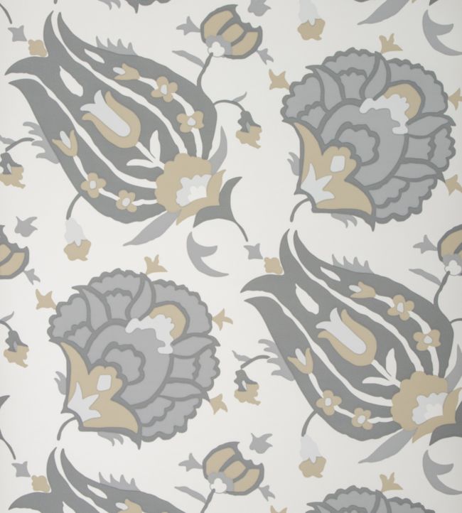 Turkish Flower Wallpaper - Gray