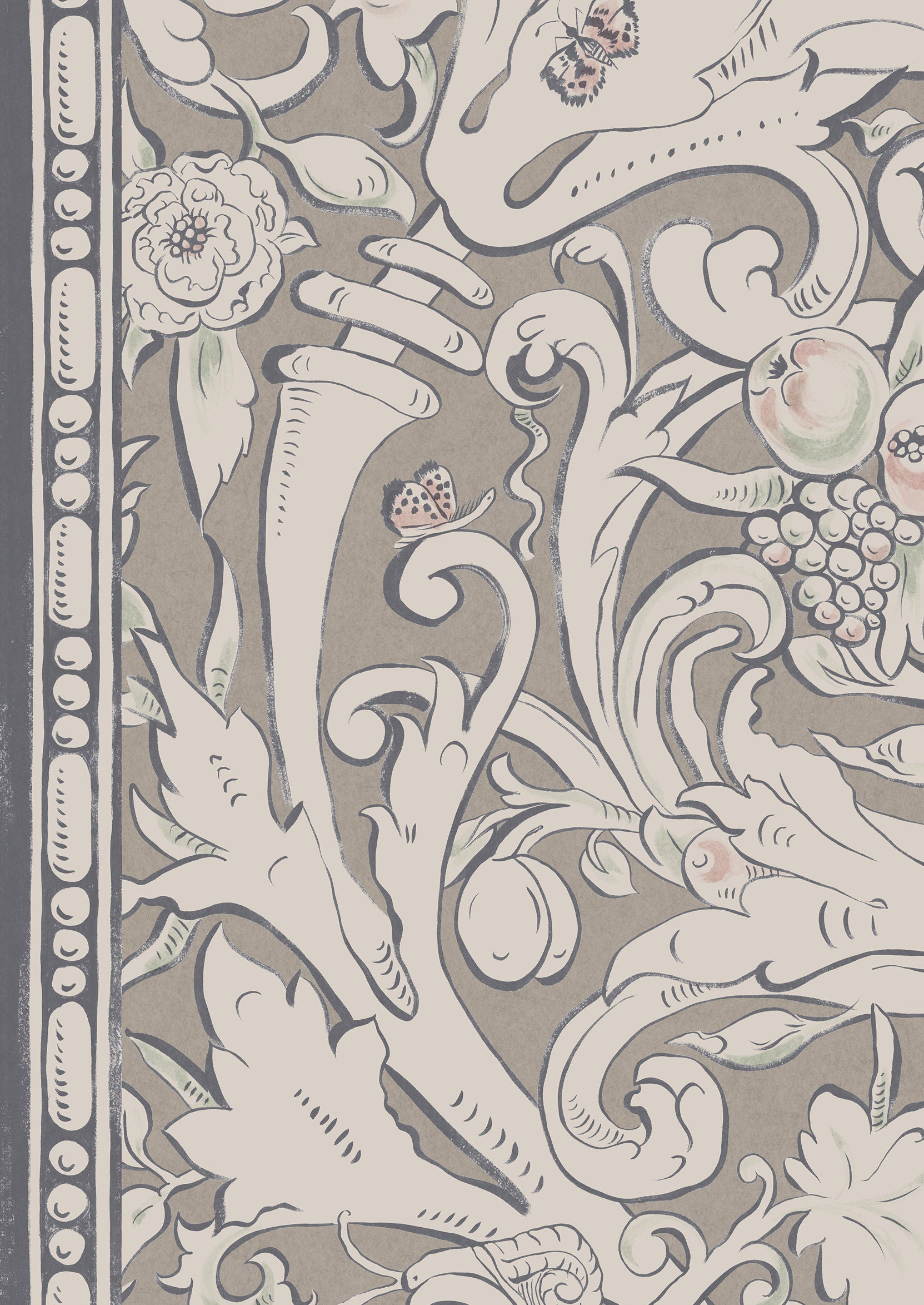 Bacchus Wallpaper - Gray - Lewis & Wood