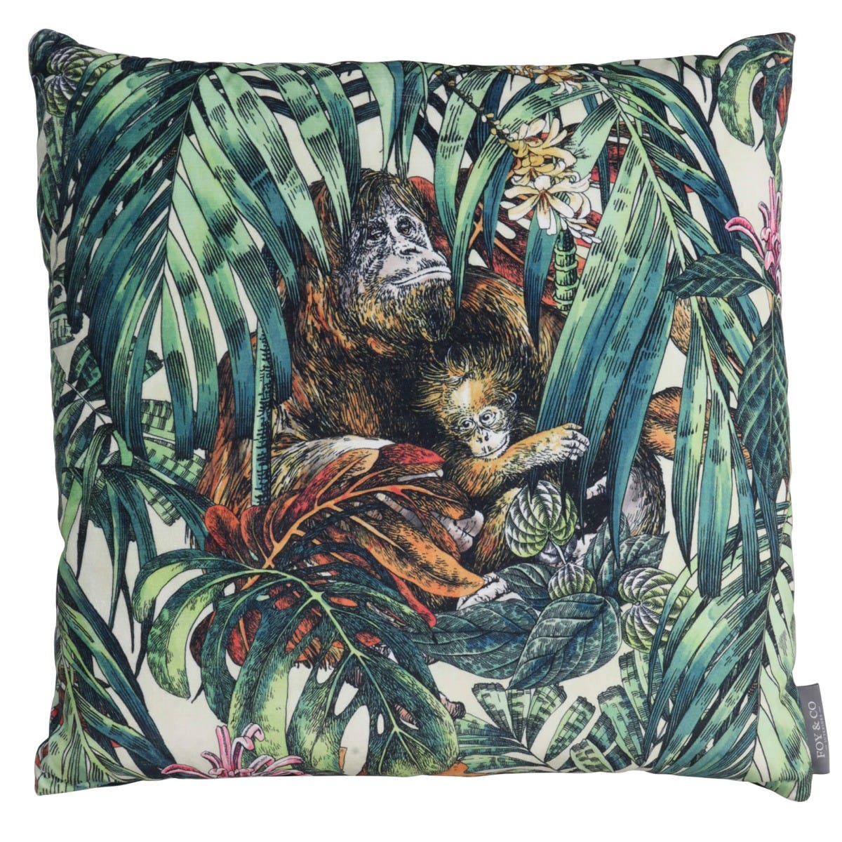 Orangutan Forest Green Velvet Cushion