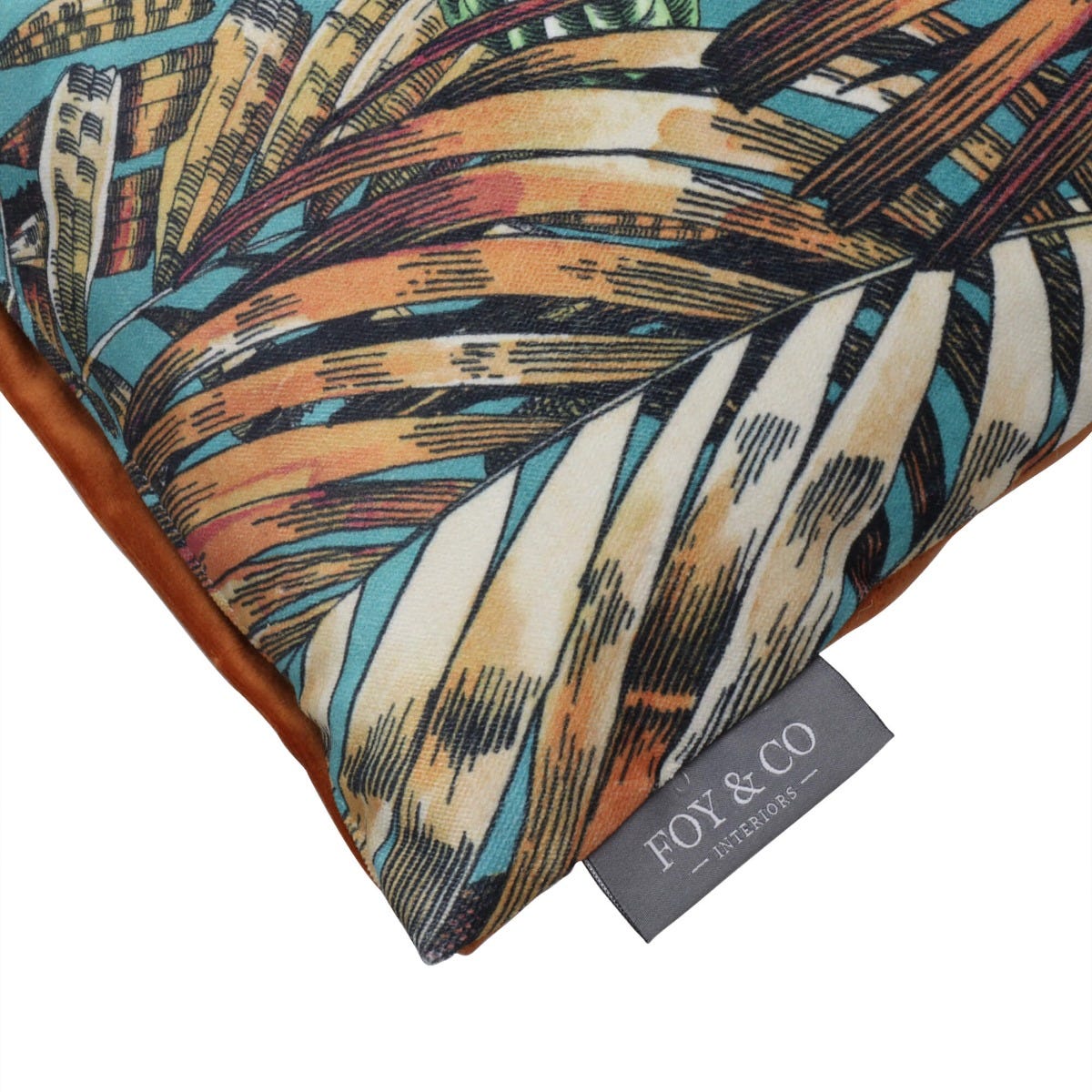 Orangutan Forest Teal / Orange Velvet Side Cushion