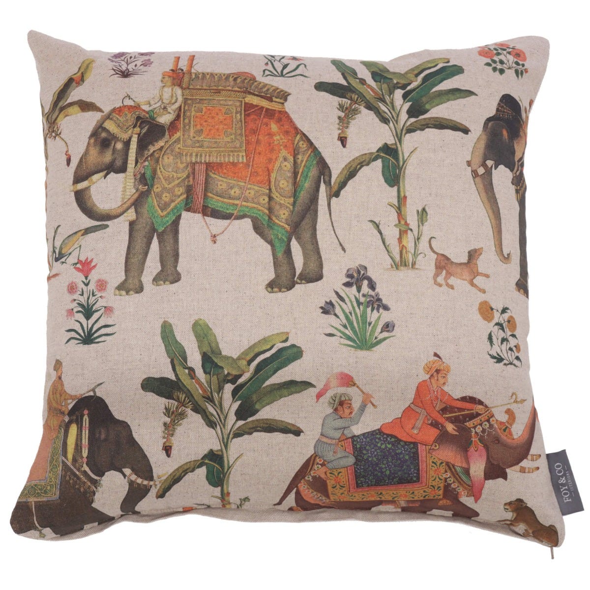 Indian Elephants Cushion - Green