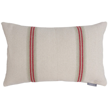 Donan Stripe Red Oblong Cushion - White