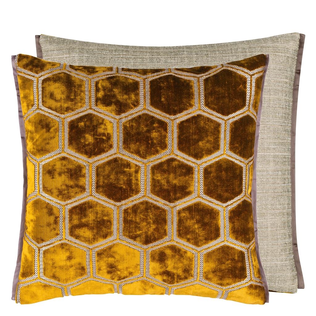 Manipur Medium Velvet Cushion - Yellow