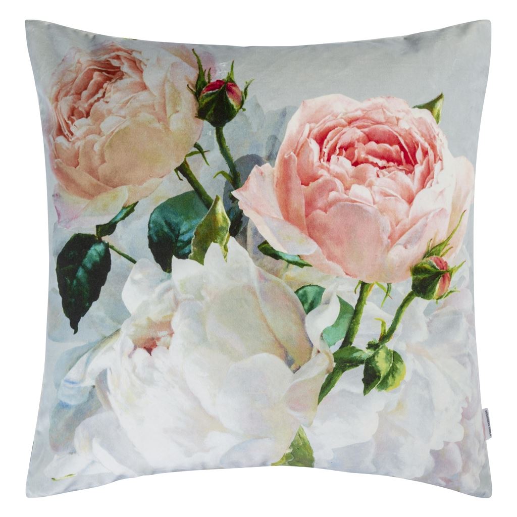 Peonia Grande Zinc Velvet Cushion - Multicolor