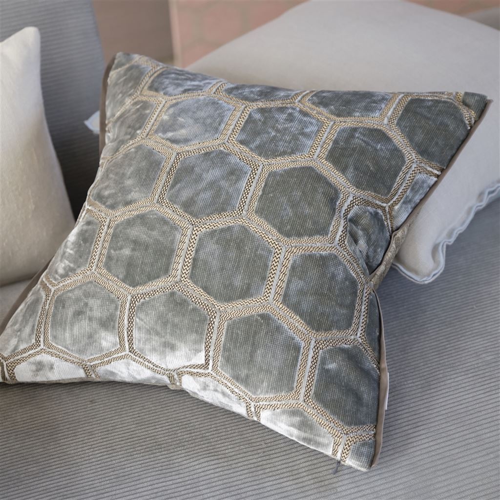 Manipur Medium Room Velvet Cushion 4 - Gray