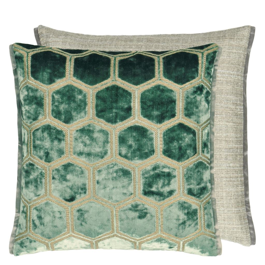 Manipur Medium Velvet Cushion - Green