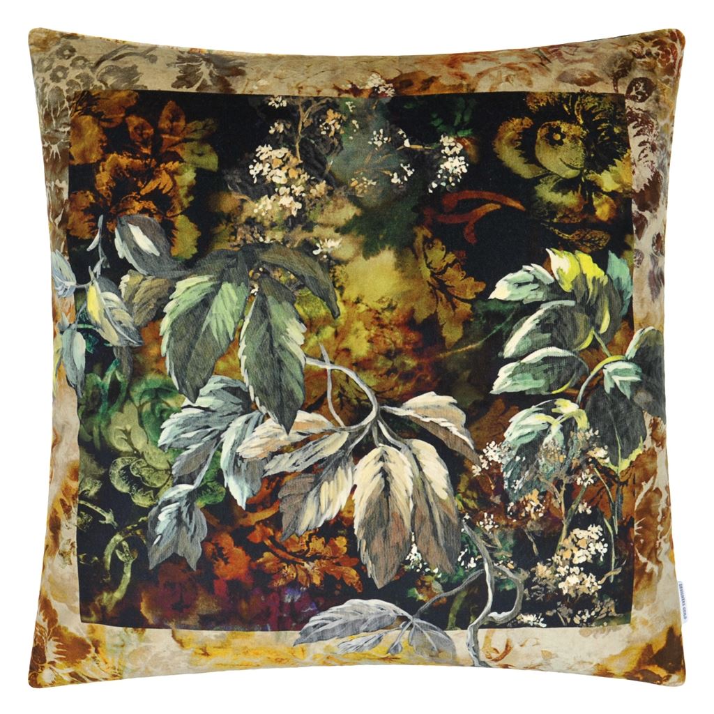 Jangal Moss Room Velvet Cushion - Multicolor