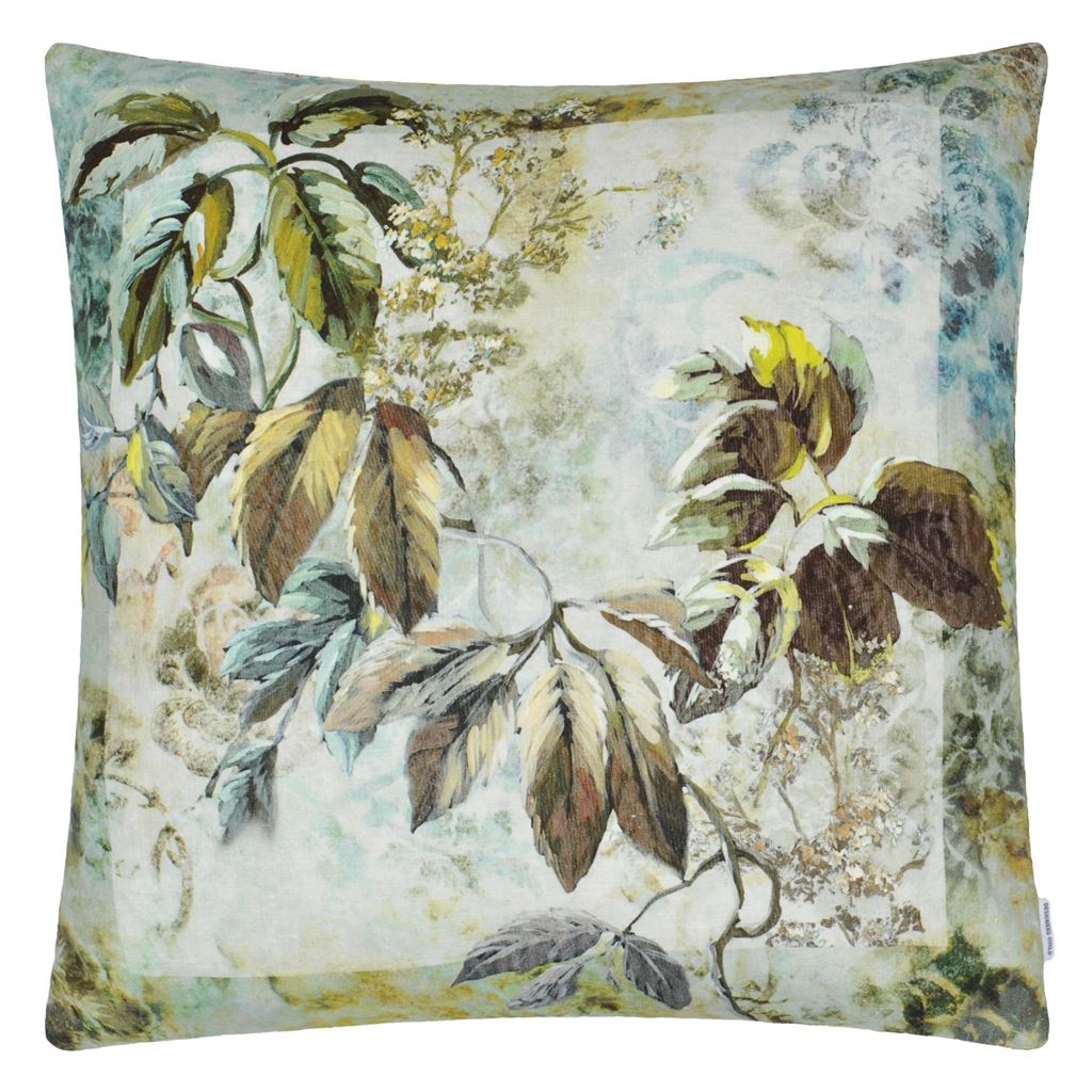 Jangal Ecru Room Linen Cushion - Green