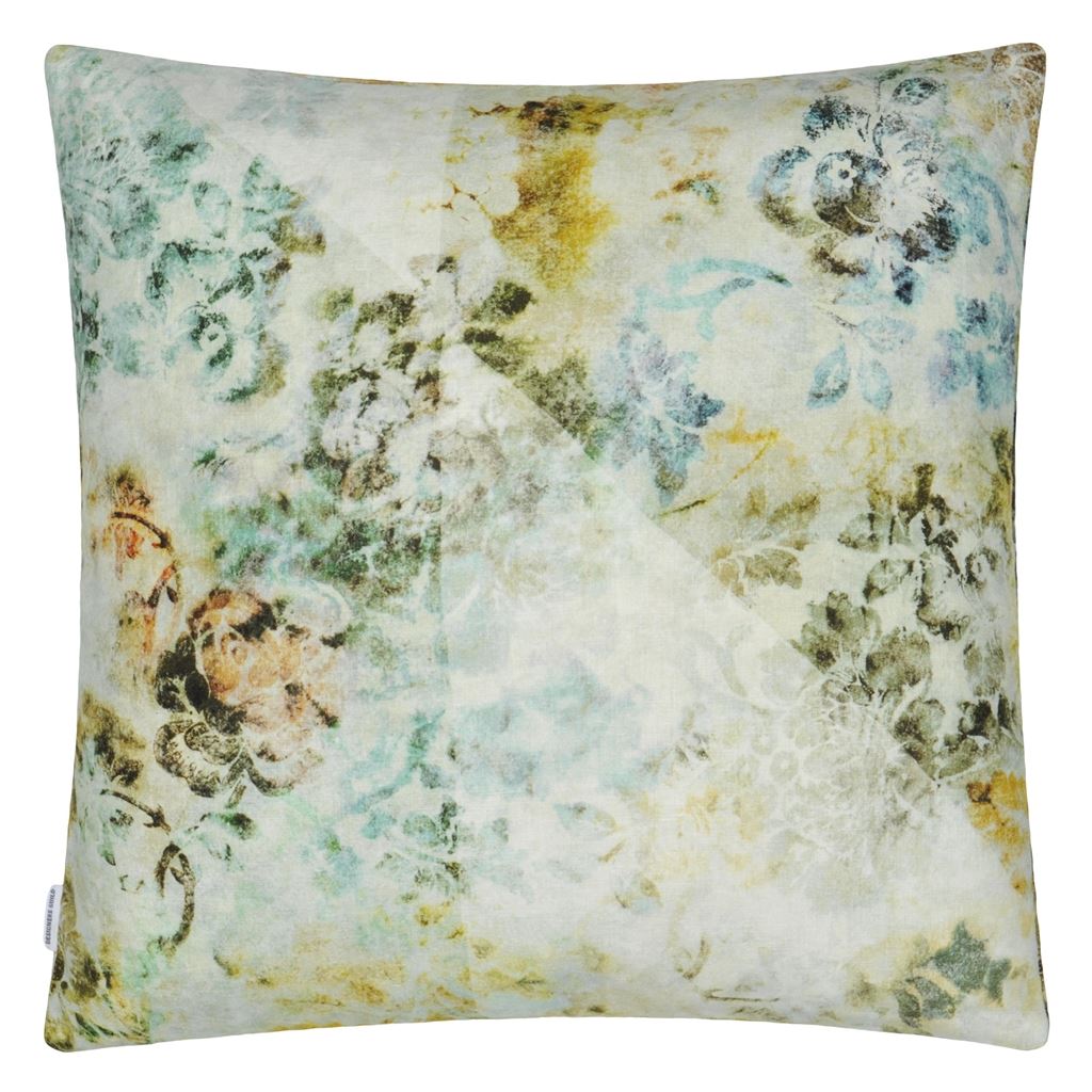Jangal Ecru Room Linen Cushion 2 - Green