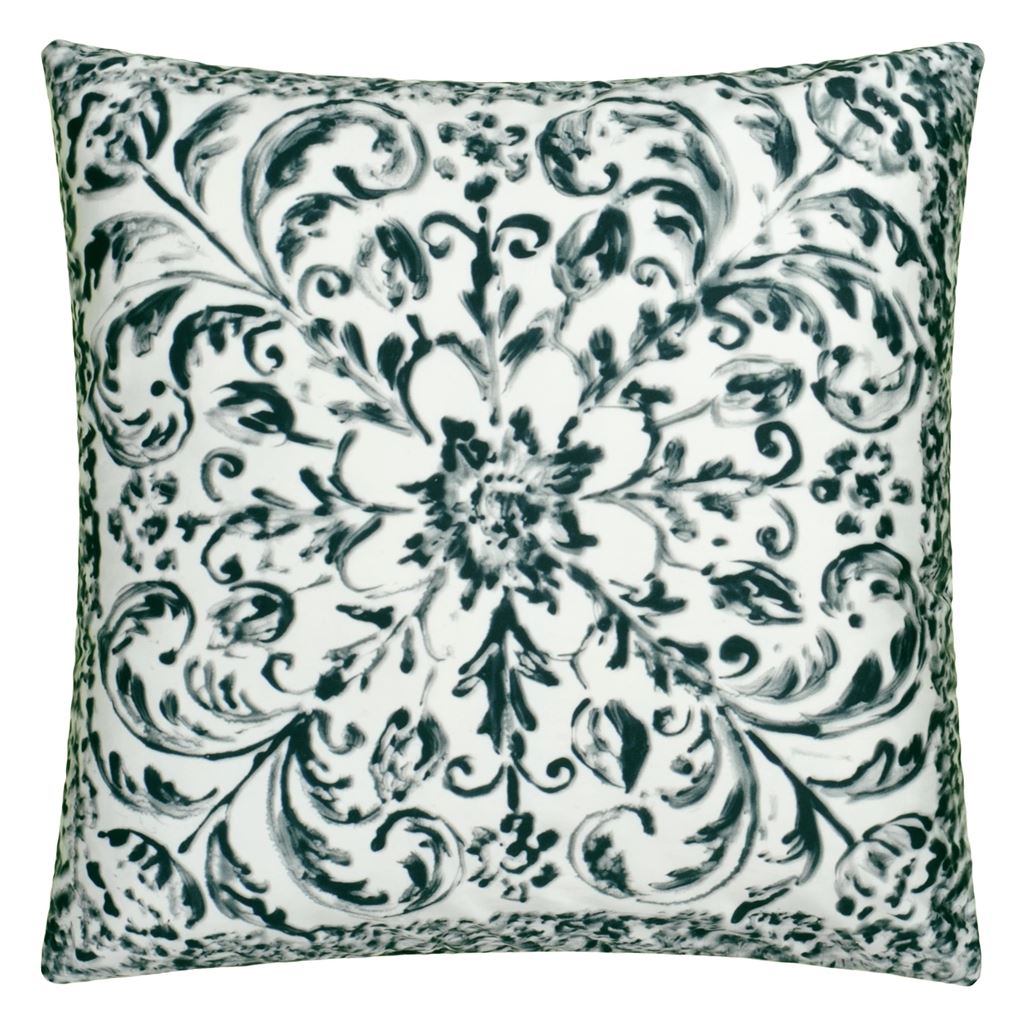 Pahari Damask Tuberose Cotton/Silk Room Cushion - Green