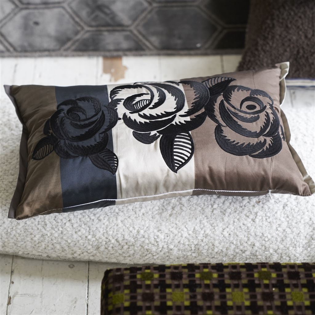 Kasuti Embroidered Room Cushion 3 - Brown