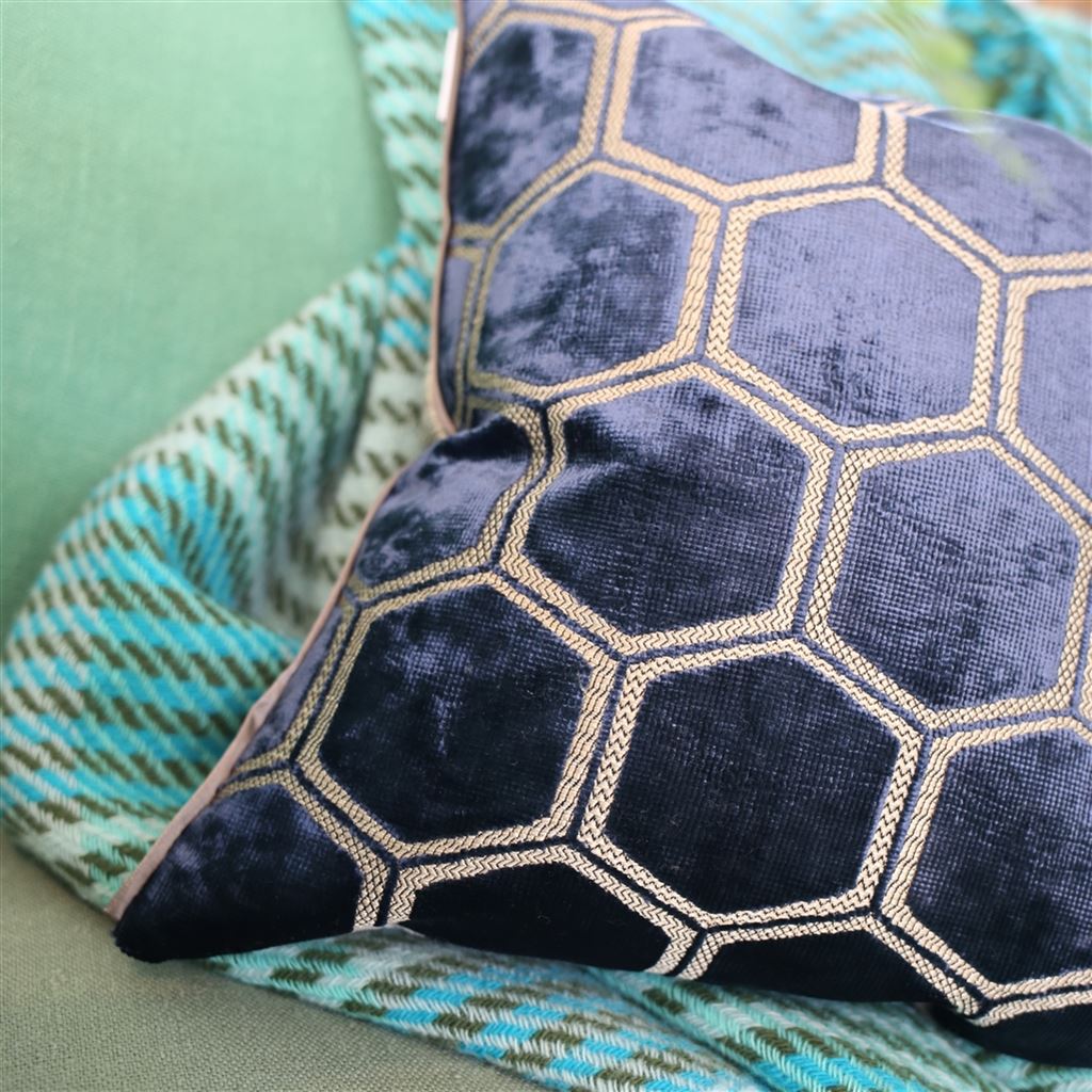 Manipur Medium Room Velvet Cushion 4 - Blue