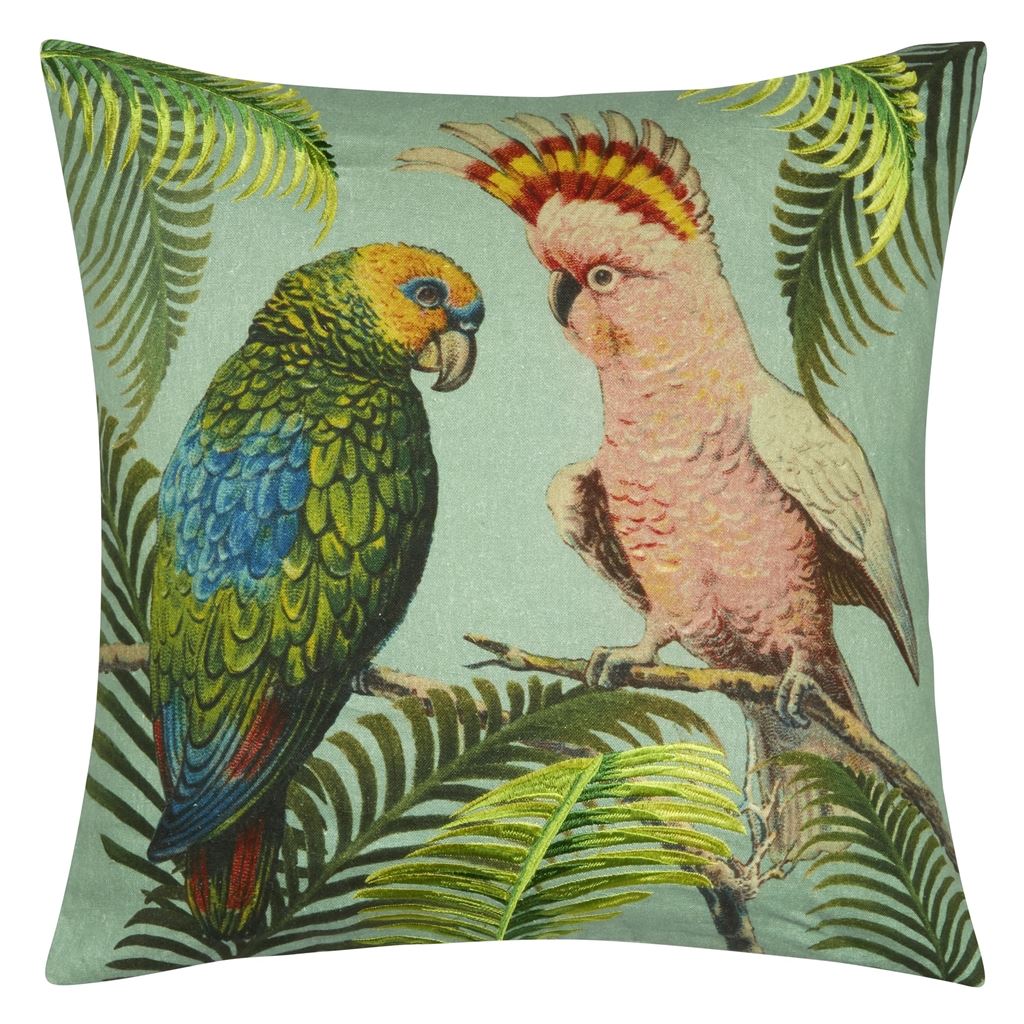 Parrot And Palm Cushion - Green